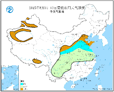 图2  2025年6月11-13日夏收农用天气预报