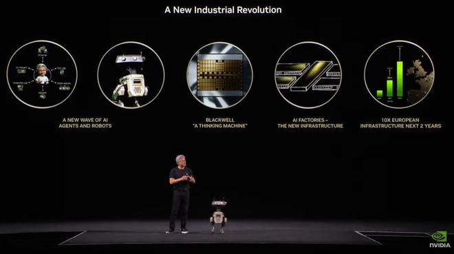 （黄仁勋与小机器人Grek：来源：GTC巴黎）