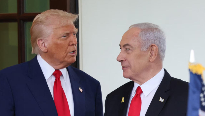 △美国总统特朗普（左）与以色列总理内塔尼亚胡（右）