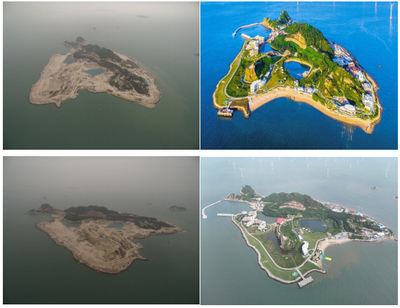 ▲和美海岛—三角岛修复前（左2017年）后（右2024年）对比