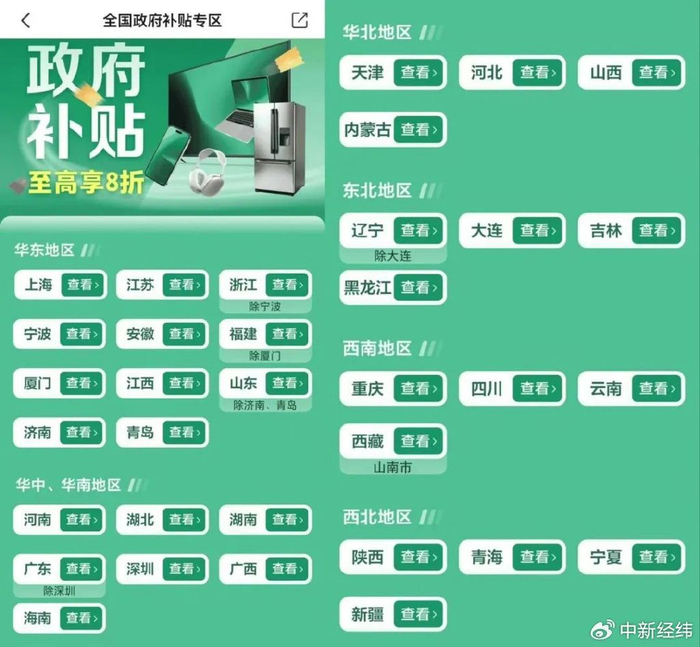 云闪付App“全国政府补贴专区”页面