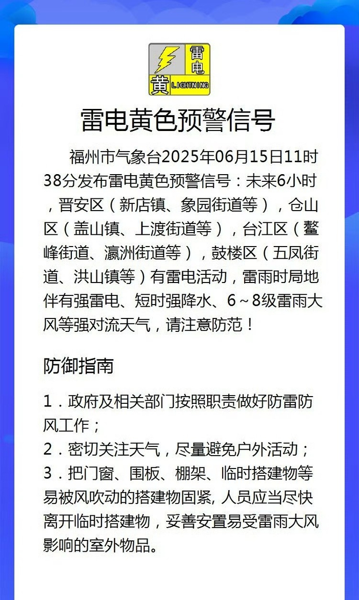 福州多地预警齐发！