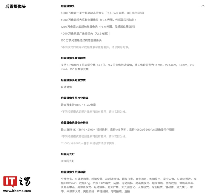 ▲ 华为 Pura 80 Ultra 手机后置摄像头配置