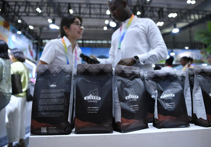 6月12日在长沙国际会展中心拍摄的卢旺达咖啡。新华社记者 金马梦妮 摄