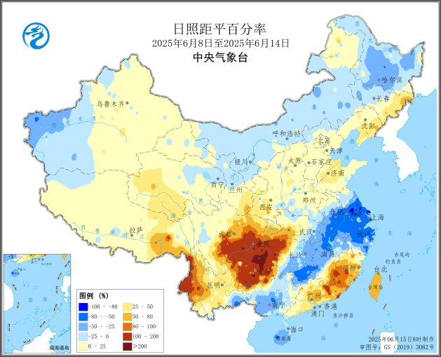 图3 全国日照距平百分率