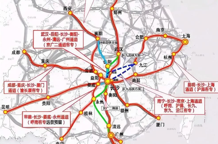 湖南高铁“米”字型布局图 图片来源：红网