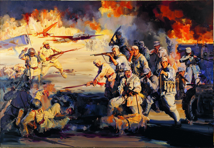 　　夜袭阳明堡（油画，入选庆祝中国共产党成立90周年全国美展）　周武发作