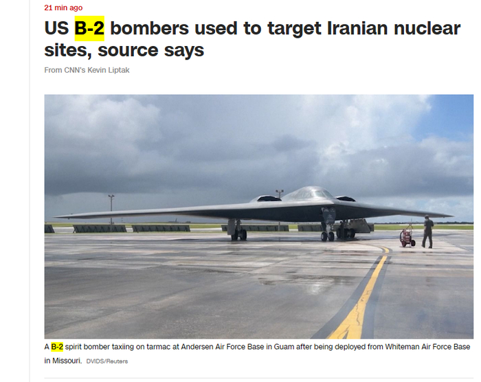 △美军B-2轰炸机（图源：美国有线电视新闻网）