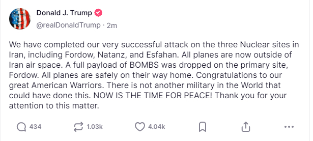 △特朗普社交媒体账号截图