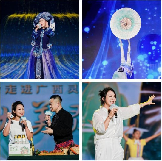 图为歌舞表演环节、直播带货环节、著名歌手 林萍
