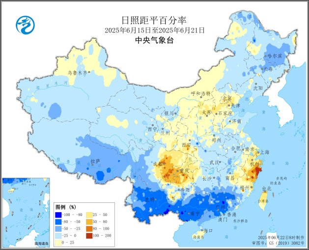 图3 全国日照距平百分率