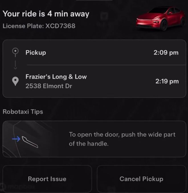 ▲特斯拉Robotaxi App中打开车门的教程（图源网络）