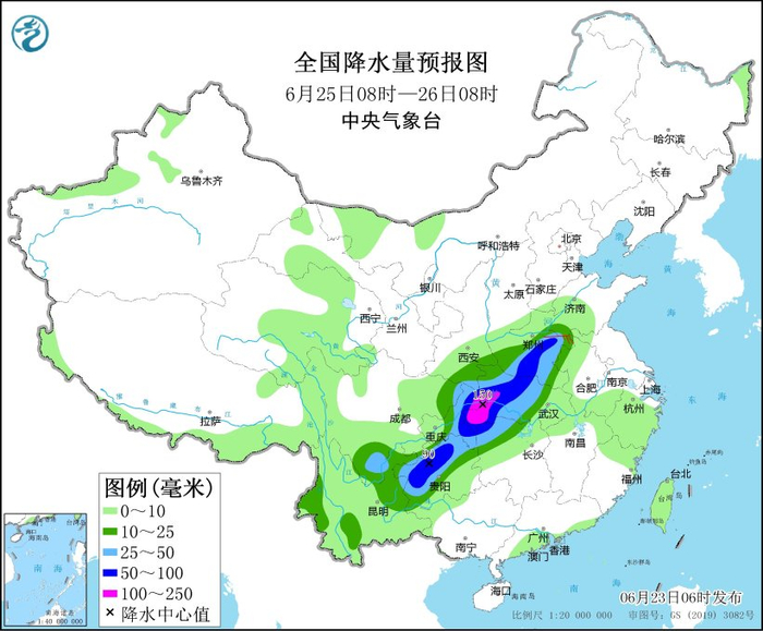 图5 全国降水量预报图（6月25日08时-26日08时）