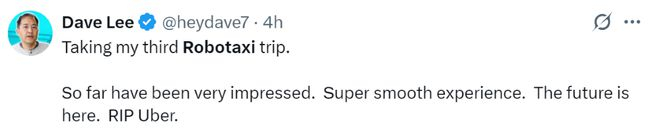 ▲海外用户分享特斯拉Robotaxi使用体验