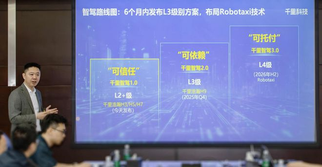 图：千里科技联席总裁王军公布千里科技智驾路线图