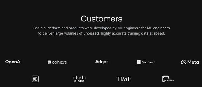 Scale AI在其官网列出的部分客户名单 图源：Scale AI