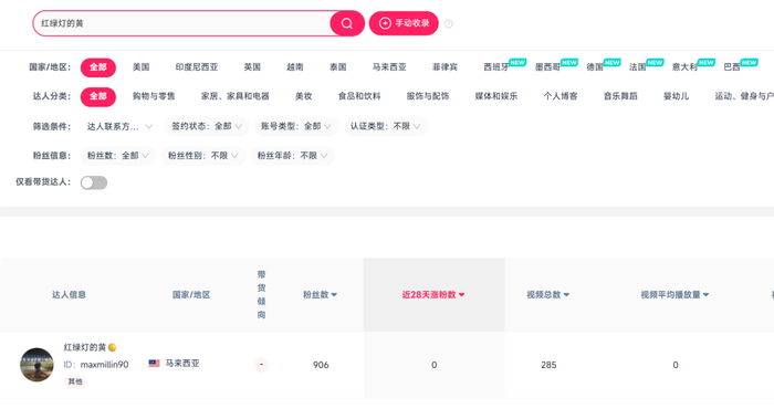 （图源：FastMoss，*仅搜到与“红绿灯的黄”名字类似博主）