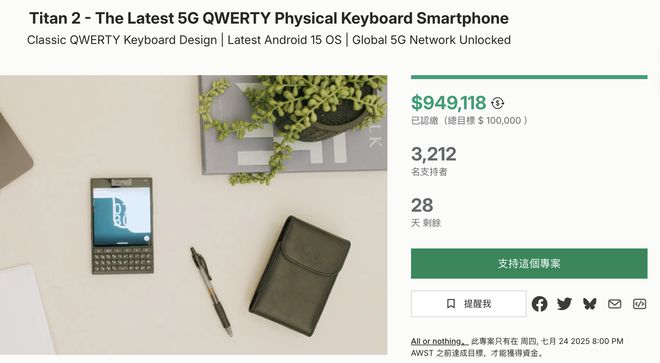 ▲ kickstarter 网站上Titan 2 的众筹金额. 图片来自：kickstarter