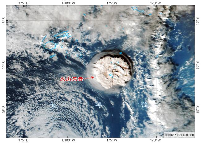 图为风云四号B星汤加火山爆发真彩色合成图(2022年1月15日5时)