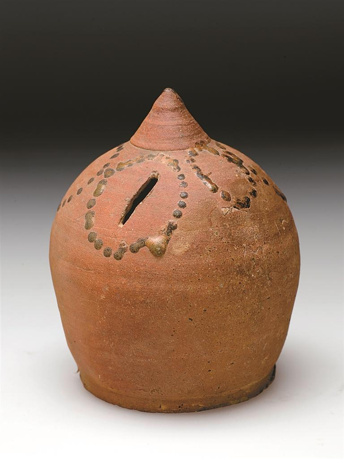 唐长沙窑褐彩圆圈纹瓷扑满