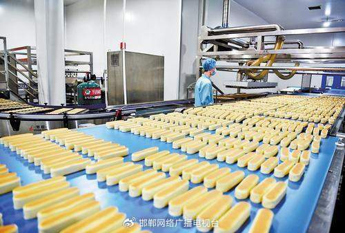 5月26日，邱县集味轩食品有限公司牛奶棒面包生产线正在生产。巩玉强摄