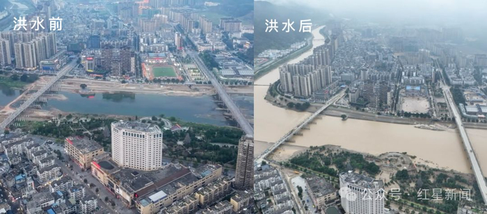 一组航拍直观对比洪水过后的榕江县城