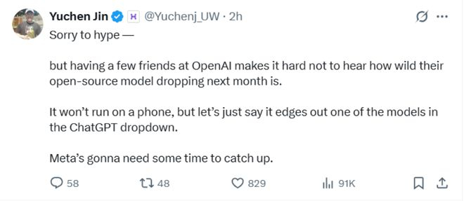 ▲Hyperbolic联合创始人兼CTO Yuchen Jin发表评论（来源：X）