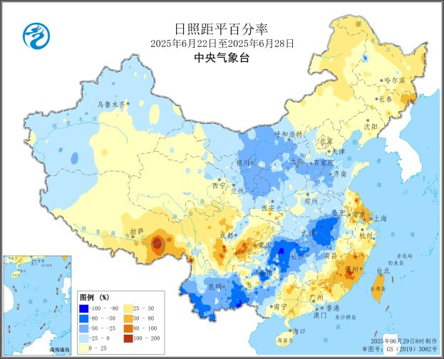 图3 全国日照距平百分率