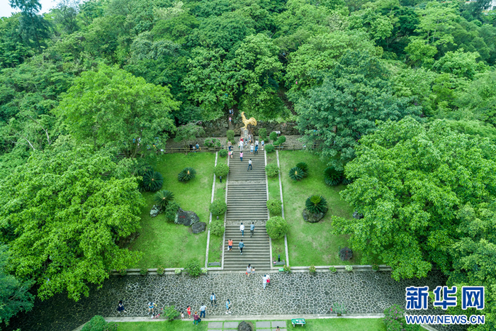 航拍海口火山口公园山前广场。新华网发