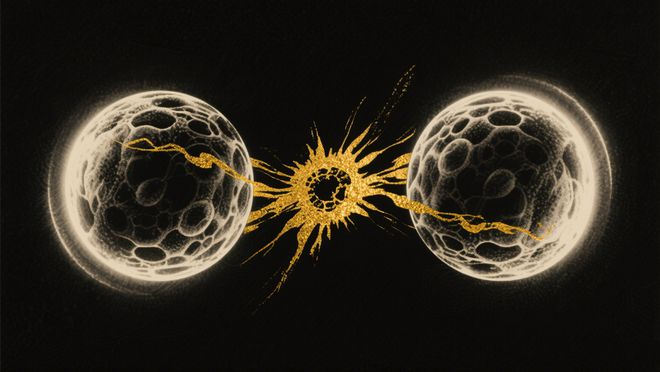 两个微观粒子间量子纠缠的示意图