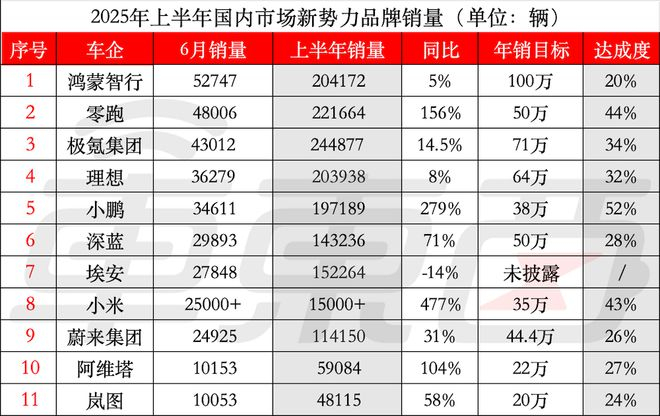 ▲6月国内市场新势力品牌销量