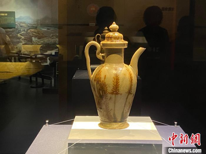 近日，温州博物馆展出的北宋瓯窑青釉蕨草纹瓷执壶。林波 摄