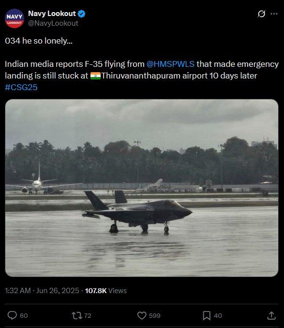 “孤独”滞留在雨中机场的F-35B X截图