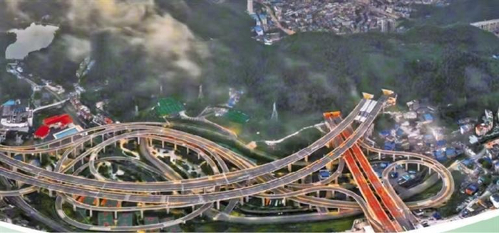 云岩区黔春立交桥穿行在青山之间。  贾庆祥 摄