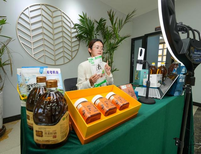 7月4日，在由江苏泰州援建的新疆昭苏县电子商务公共服务中心，主播在直播带货当地特色农产品。新华社记者 徐宏岩 摄