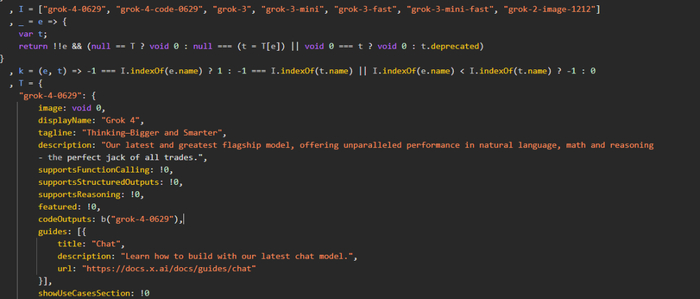 截图还显示，Grok 4 Code 则是一款专为编程设计的模型，用户可以直接向它提问代码问题，也可以直接嵌入代码编辑器中。