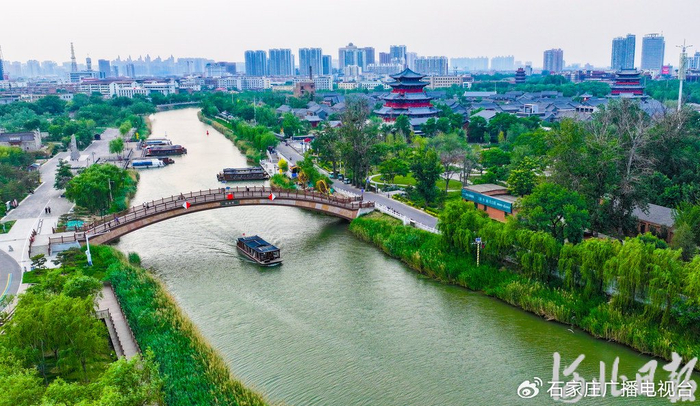 5月21日，游船行驶在京杭大运河沧州市区段。河北日报记者 李佳泽摄