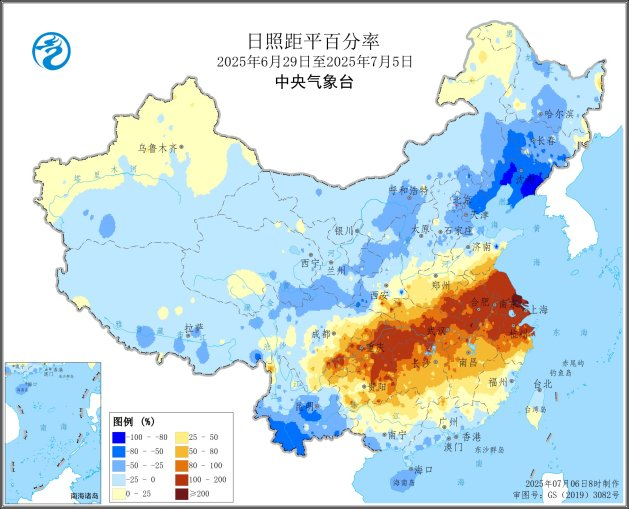 图3 全国日照距平百分率