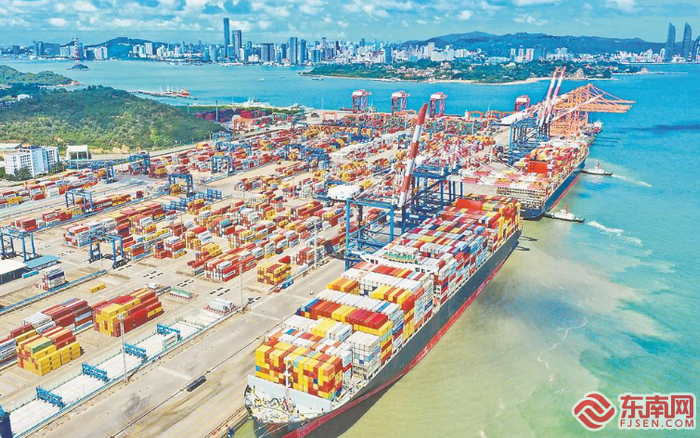 厦门港嵩屿集装箱码头作业繁忙。报业集团记者 林梓健 摄