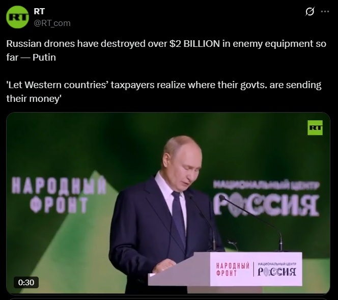 “今日俄罗斯”电视台社交媒体截图