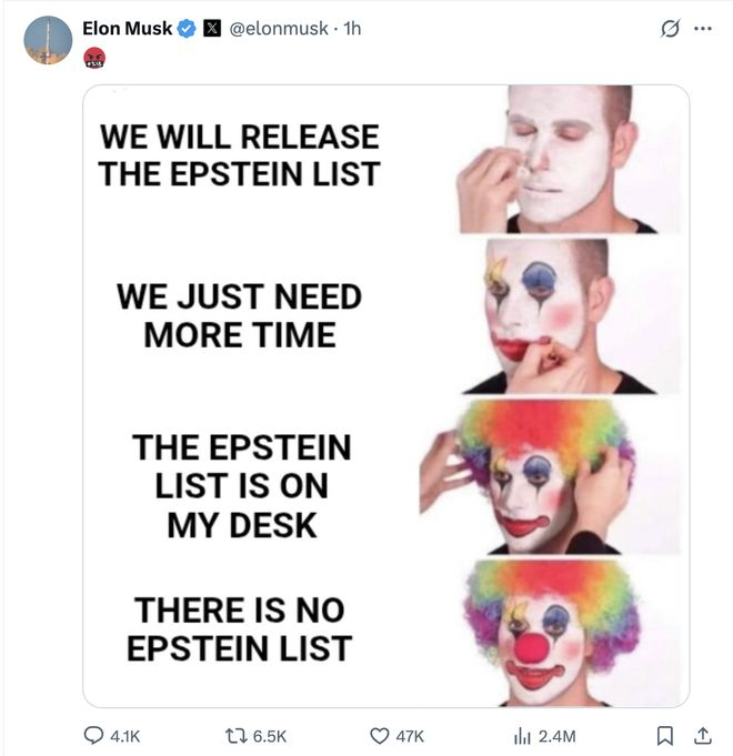 马斯克帖文。图源：社交平台X