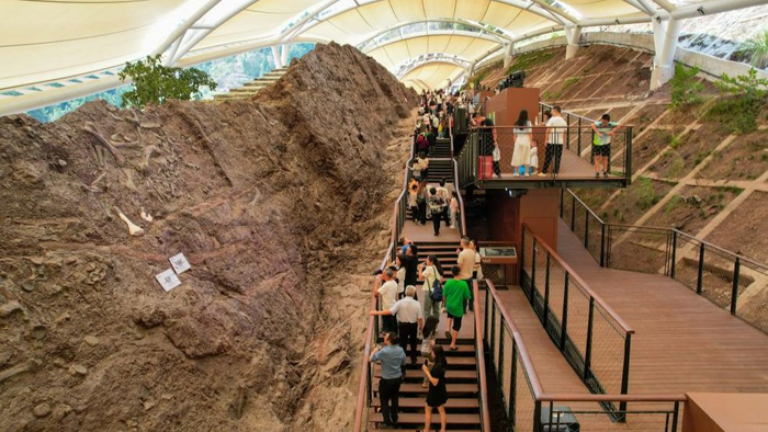 游客参观恐龙化石遗址馆（央广网发  受访方供图）