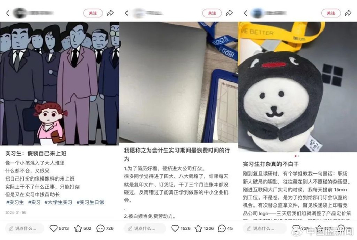 网友关于实习打杂的讨论 图源：社交平台截图
