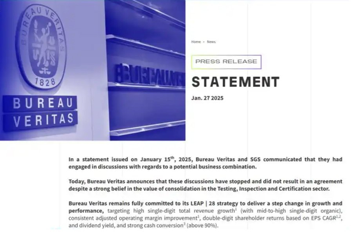 瑞士通标（SGS）与法国必维（Bureau Veritas）两大国际检测巨头传出就合并展开谈判的消息。