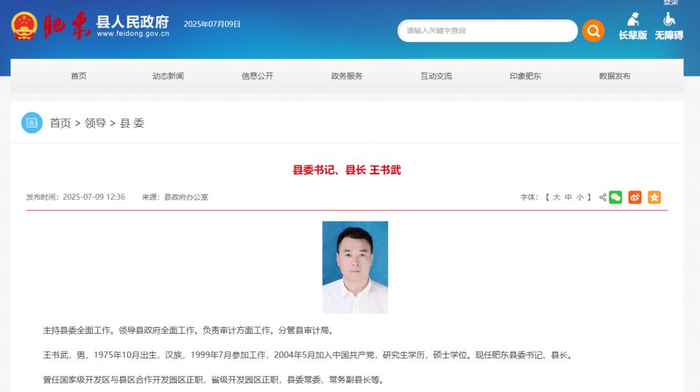 肥东县政府网截图