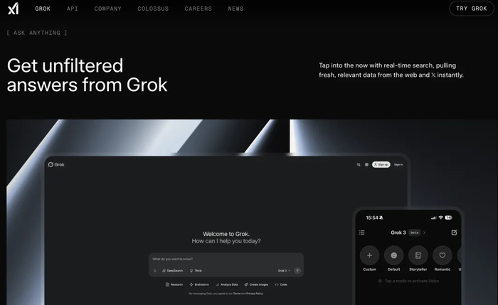 官网宣传 Grok 的卖点是「不审查过滤」答案｜图片来源：xAI