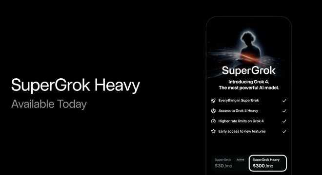 ▲每月300美元的Super Grok Heavy正式推出