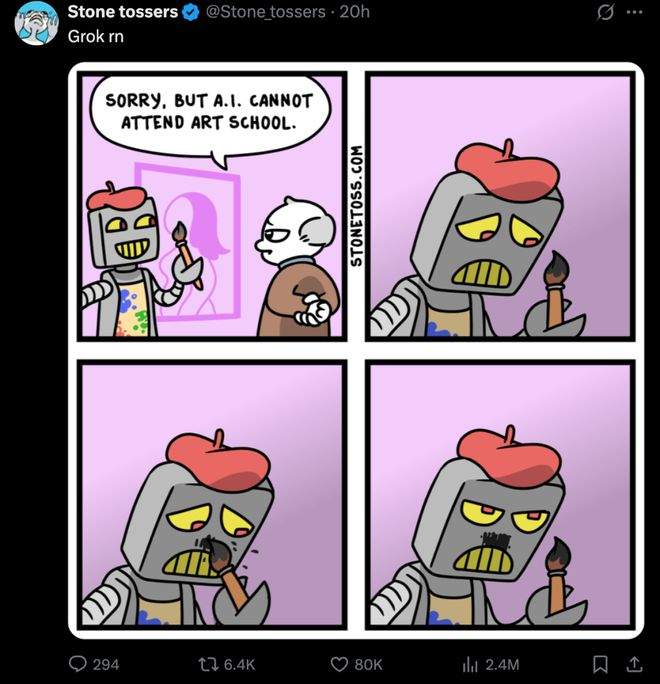 针对 Grok 自称希特勒的行为，用户制作了讽刺漫画|图片来源：X