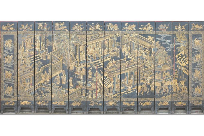 礼耕堂作品——仿古做旧屏风《富贵寿考》（资料图片）