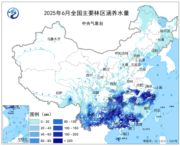 图5 2025年6月全国主要林区涵养水量